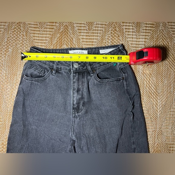 Pacsun Women's Green & White Paisley Embroidered Dark Grey Mom Jeans,Size 24 - Picture 6 of 9